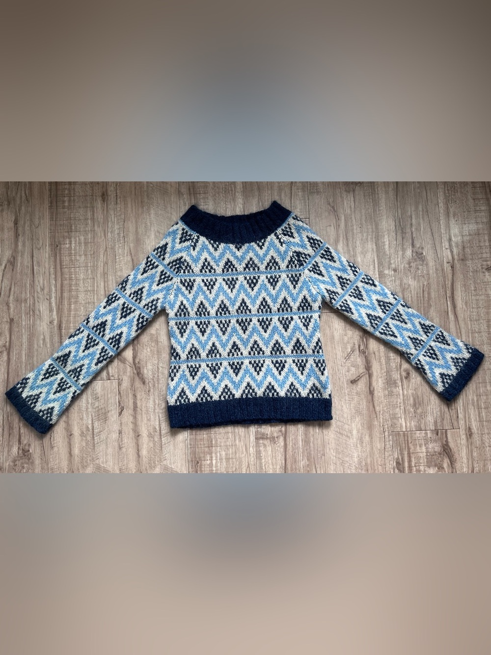 Wool mohair blend Deane & White fair isle white geometric chevron-patterned knit